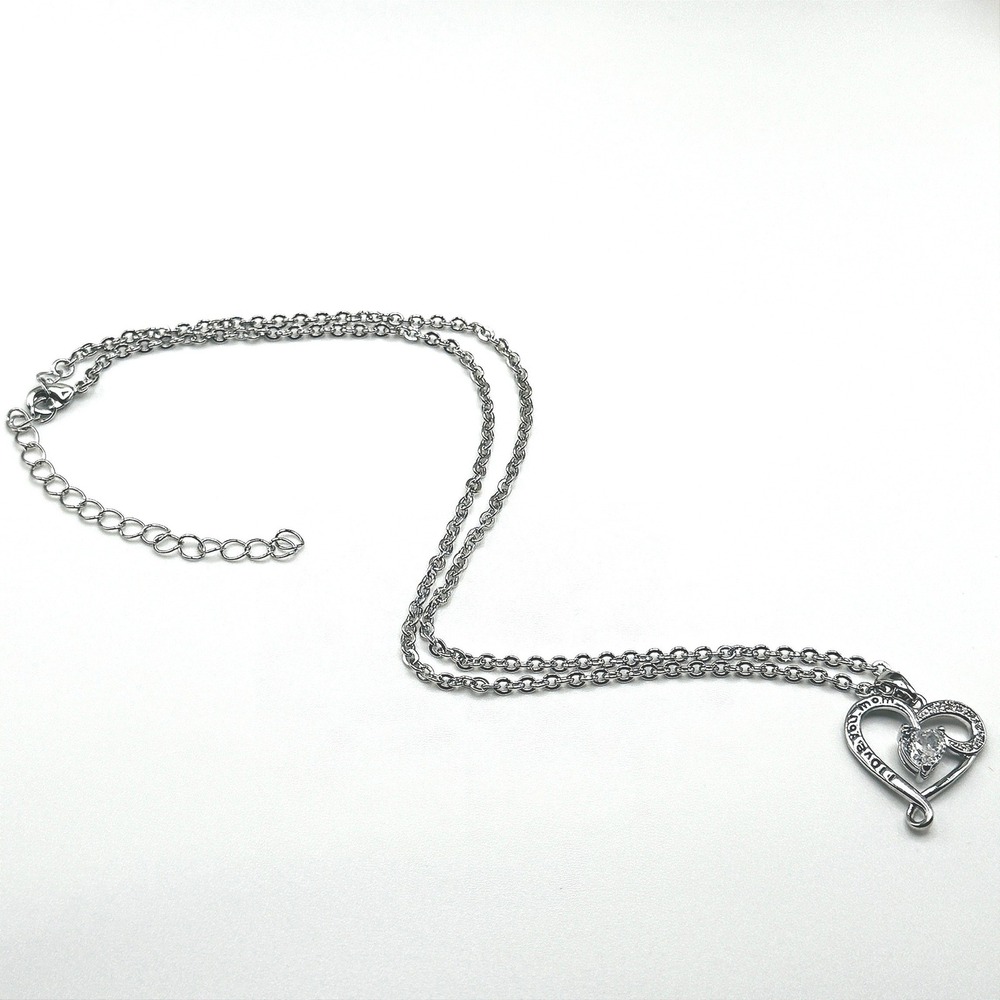 I Love You Mom Heart Necklace Made With Swarovski Crystal Silver Overlay New